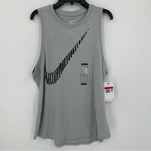 Nike Dri-Fit High Neck Big Logo Swoosh Gray Tank Top Size L